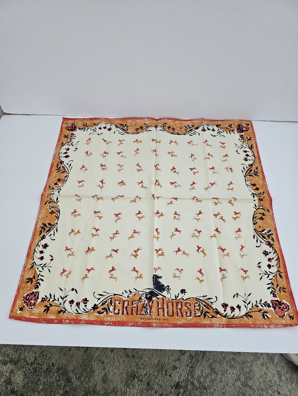 Vintage Crazy Horse Saloon Nevada City CA Souvenir Cloth Napkin – 18" Cotton